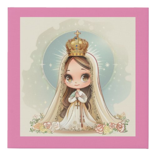 Cute Our Lady of Fatima Faux Wrapped Canvas Print