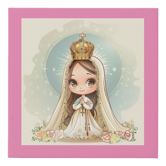 Cute Our Lady of Fatima Faux Wrapped Canvas Print (Front)