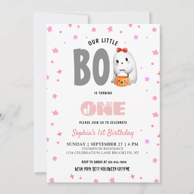 Cute Our Little Boo Pink Birthday Invitation (Front)