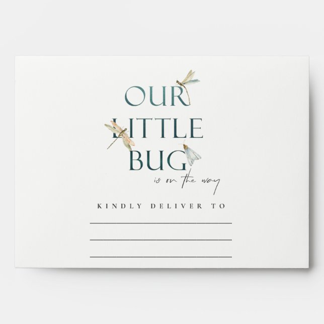 Cute Our Little Bug Blue Dragonfly Baby Shower Envelope (Front)