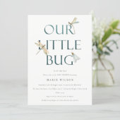 Cute Our Little Bug Blue Dragonfly Baby Shower Invitation (Standing Front)