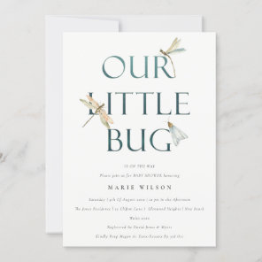 Cute Our Little Bug Blue Dragonfly Baby Shower Invitation