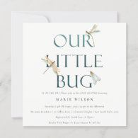 Cute Our Little Bug Blue Dragonfly Baby Shower Invitation