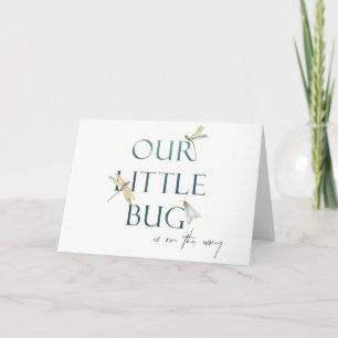 Cute Our Little Bug Blue Dragonfly Baby Shower Letterpress Thank You Card
