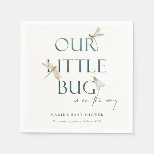 Cute Our Little Bug Blue Dragonfly Baby Shower Napkins