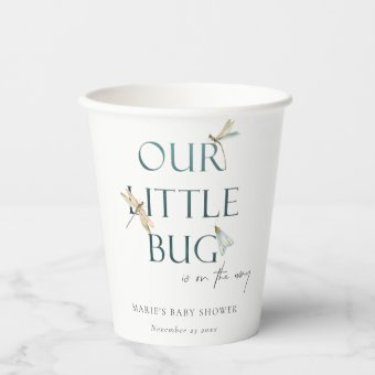 Cute Our Little Bug Blue Dragonfly Baby Shower Paper Cups | Zazzle