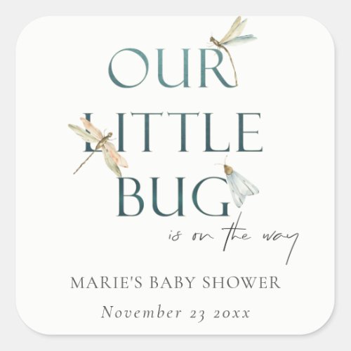 Cute Our Little Bug Blue Dragonfly Baby Shower Square Sticker