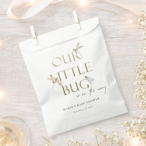 Cute Our Little Bug Gold Dragonfly Baby Shower Favor Bag