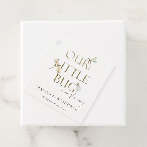 Cute Our Little Bug Gold Dragonfly Baby Shower Favor Tags