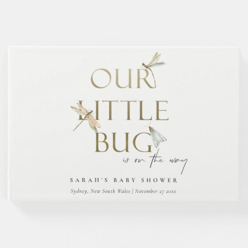 Cute Our Little Bug Gold Dragonfly Baby Shower Guest Book