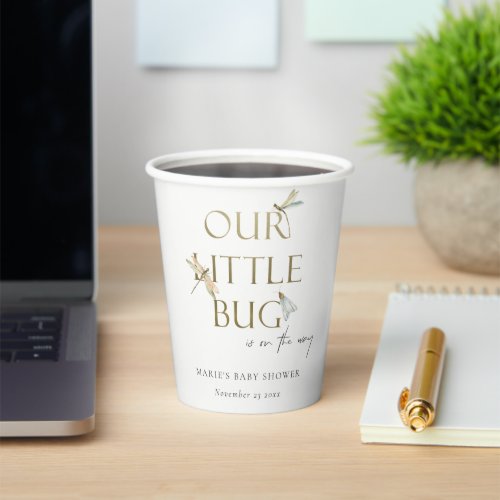 Cute Our Little Bug Gold Dragonfly Baby Shower Paper Cups