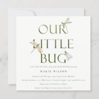 Cute Our Little Bug Green Dragonfly Baby Shower Invitation