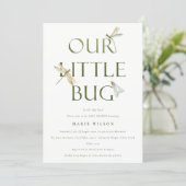 Cute Our Little Bug Green Dragonfly Baby Shower Invitation (Standing Front)