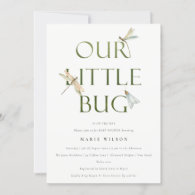 Cute Our Little Bug Green Dragonfly Baby Shower Invitation