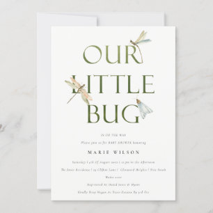 Cute Our Little Bug Green Dragonfly Baby Shower Invitation
