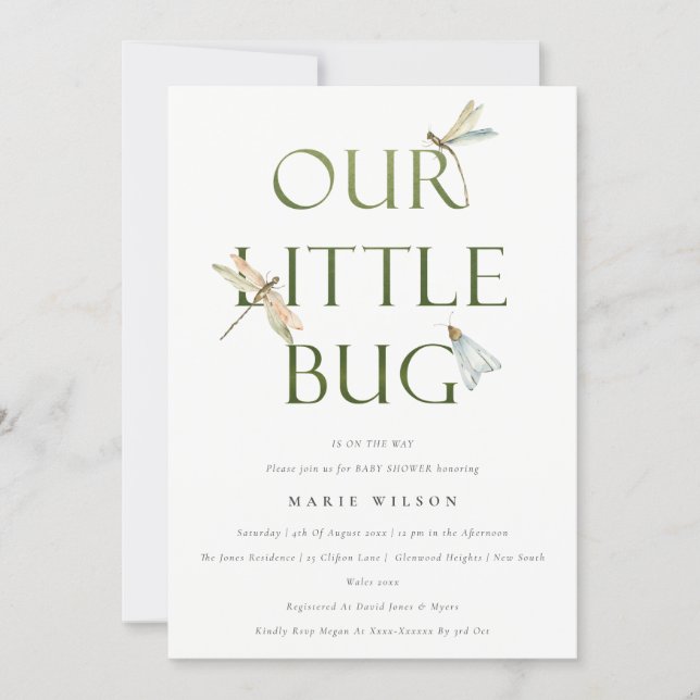 Cute Our Little Bug Green Dragonfly Baby Shower Invitation (Front)
