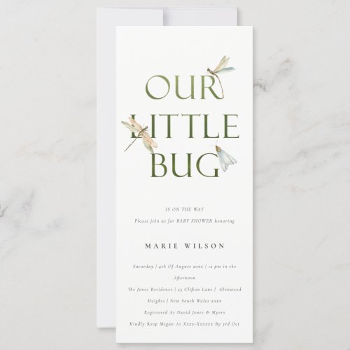 Cute Our Little Bug Green Dragonfly Baby Shower Invitation