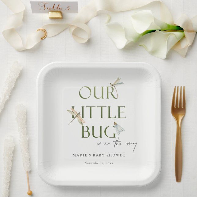 Cute Our Little Bug Green Dragonfly Baby Shower Paper Plates (Wedding)