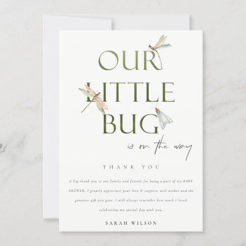 Cute Our Little Bug Green Dragonfly Baby Shower Thank You Card