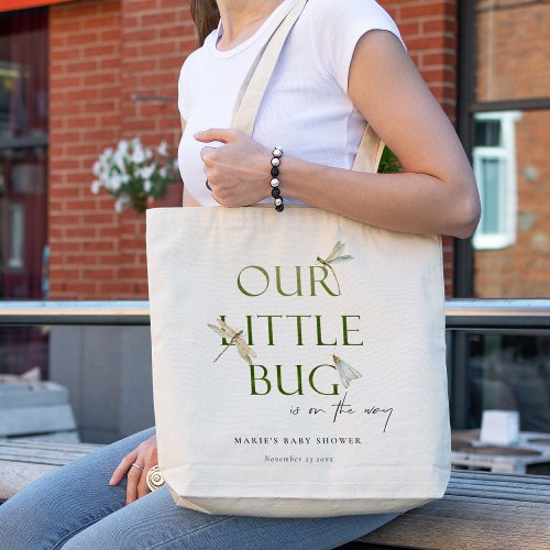 Cute Our Little Bug Green Dragonfly Baby Shower Tote Bag