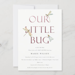 Cute Our Little Bug Pink Dragonfly Baby Shower Invitation