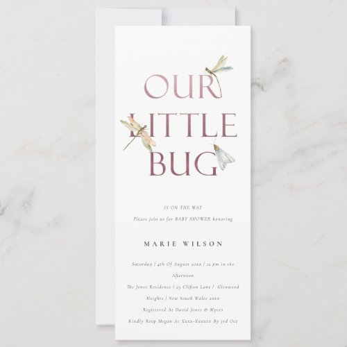 Cute Our Little Bug Pink Dragonfly Baby Shower Invitation