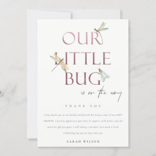 Cute Our Little Bug Pink Dragonfly Baby Shower Thank You Card