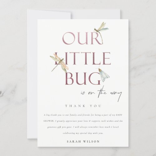 Cute Our Little Bug Pink Dragonfly Baby Shower Thank You Card