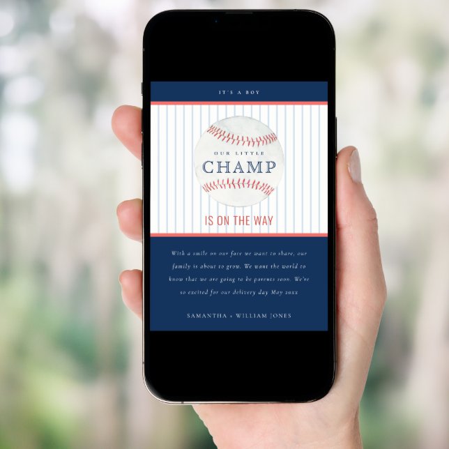 Cute Our Little Champ Baseball Boy Announcement  (Front Digital)