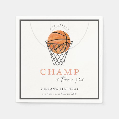 Cute Our Little Champ Basketball Any Age Birthday Napkins