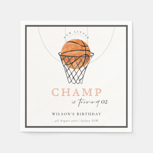 Cute Our Little Champ Basketball Any Age Birthday Napkins (Front)