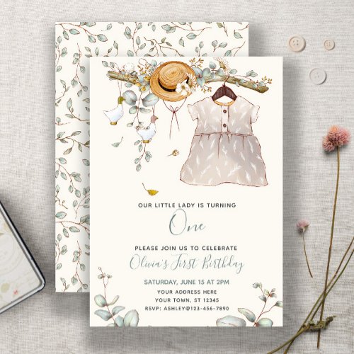 Cute Our Little Lady is One Floral Girls Rustic Invitation