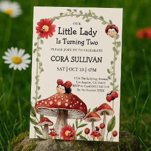 Cute Our Little Ladybug Girl Birthday Invitation
