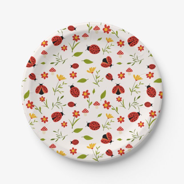Cute Our Little Ladybug Girl Birthday Paper Plates (Front)