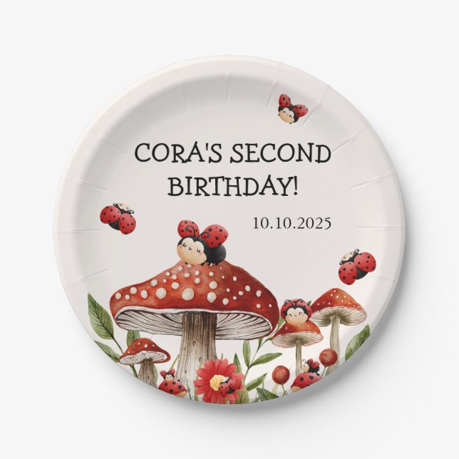 Cute Our Little Ladybug Girl Birthday Paper Plates (Front)
