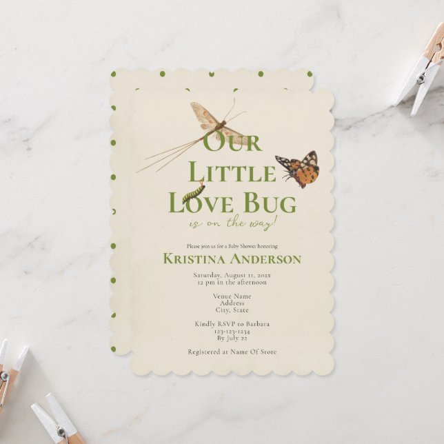 Cute Our Little Love Bug Baby Shower Invitation (Front/Back In Situ)