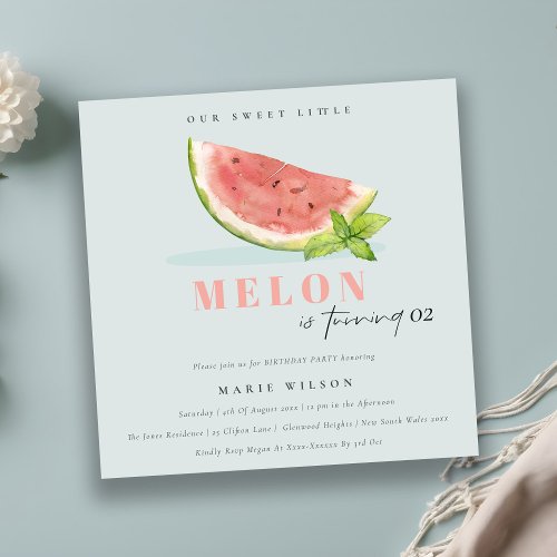 Cute Our Little Melon Blue Any Age Birthday Invitation