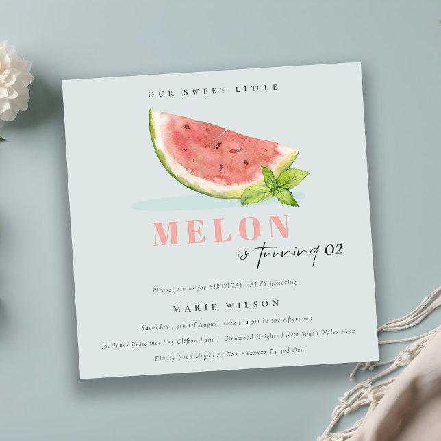 Cute Our Little Melon Blue Any Age Birthday Invitation (Creator Uploaded)