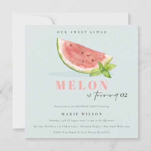 Cute Our Little Melon Blue Any Age Birthday Invitation