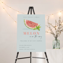 Cute Our Little Melon Blue Baby Shower Welcome Foam Board