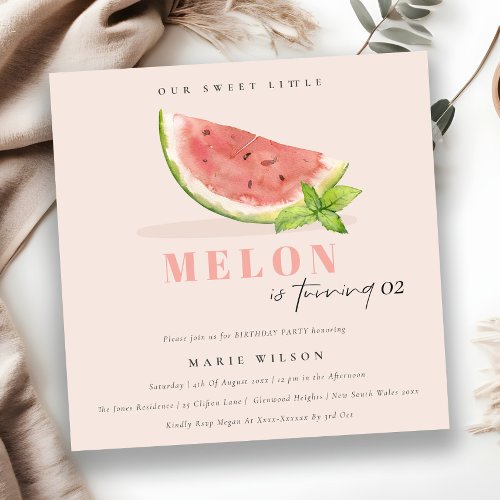 Cute Our Little Melon Blush Any Age Birthday Invitation