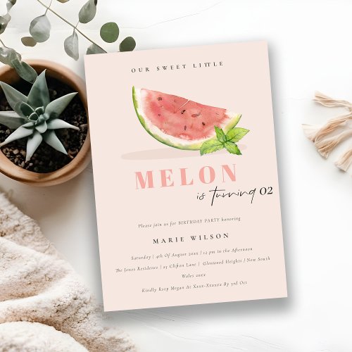 Cute Our Little Melon Blush Any Age Birthday Invitation