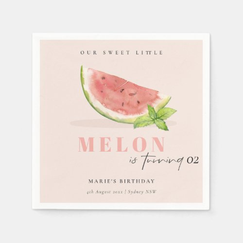 Cute Our Little Melon Blush Any Age Birthday Napkins