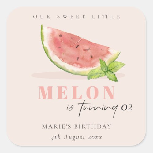 Cute Our Little Melon Blush Any Age Birthday Square Sticker