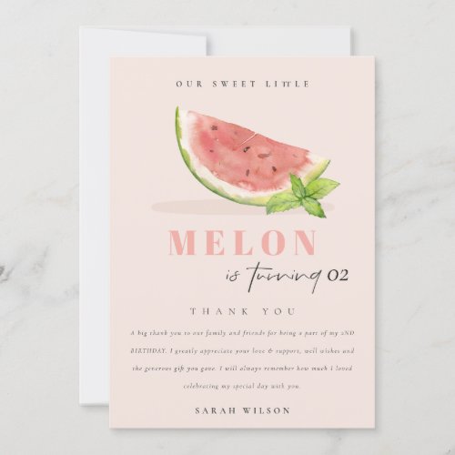 Cute Our Little Melon Blush Any Age Birthday Thank You Card