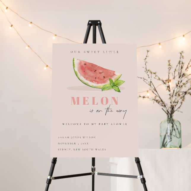Cute Our Little Melon Blush Baby Shower Welcome Foam Board (In Situ (Stand))