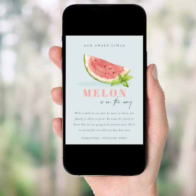 Cute Our Little Melon Mint Blue Boy Announcement  (Front Digital)