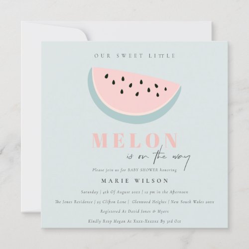 Cute Our Little Melon Pastel Aqua Blue Baby Shower Invitation