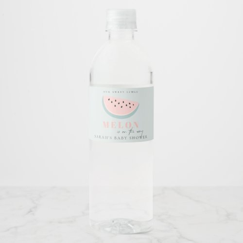 Cute Our Little Melon Pastel Aqua Blue Baby Shower Water Bottle Label