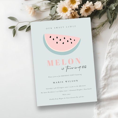 Cute Our Little Melon Pastel Blue Any Age Birthday Invitation